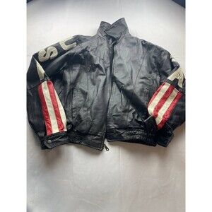 Leather World by Lucky Leather Mens Jacket Large Black Motorcycle Patriotic